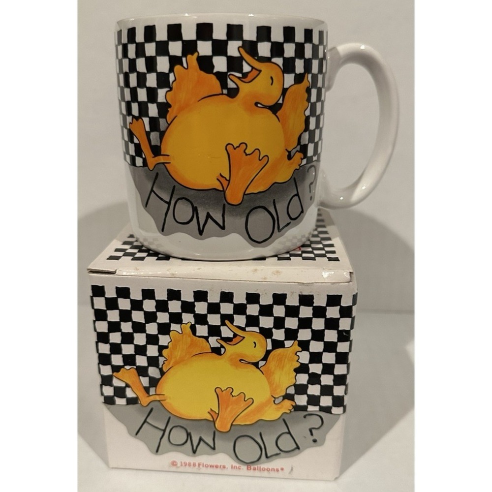 1988 Flowers Inc Balloons How Old Duck Funny Age Humor Stoneware Coffee Mug 11oz